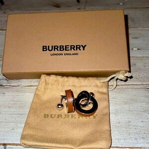 Burberry Hoop/Grommet Post Earrings with Dark Brown Leather. NWOT - RARE